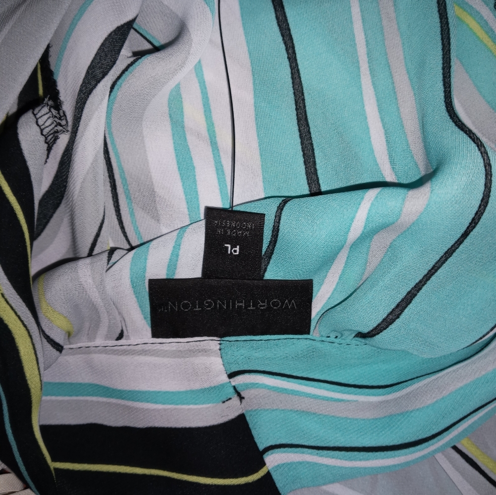 Worthington sleeveless striped blouse gray and aqua print new with tags - Picture 4 of 4